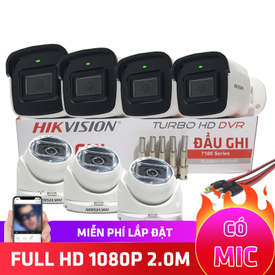 Lắp Đặt Trọn Bộ 7 Camera An Ninh Hikvision Có Mic Full HD 1080P 2M 7MIC207T