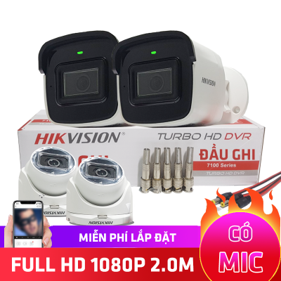 Lắp Đặt Trọn Bộ 5 Camera An Ninh Hikvision Có Mic Full HD 1080P 2M 5MIC205T