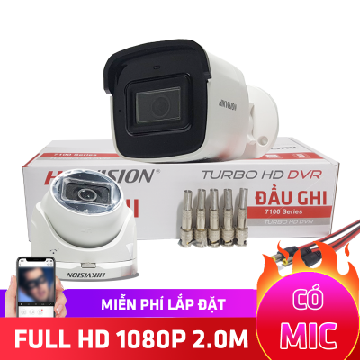 Lắp Đặt Trọn Bộ 2 Camera An Ninh Hikvision Có Mic Full HD 1080P 2M 2MIC202T