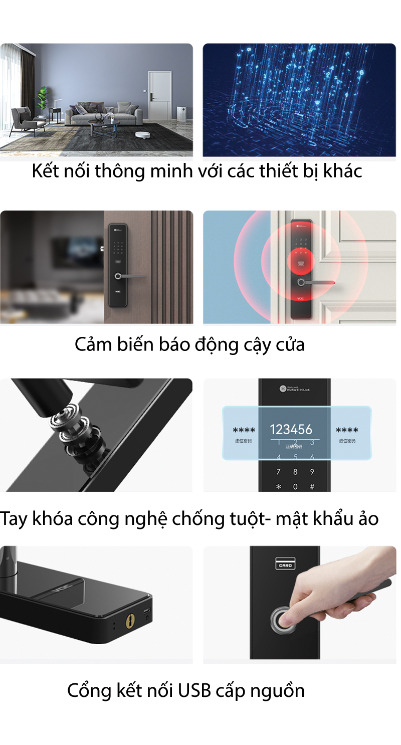 Khóa Vân Tay VOC X6 Mở Bằng NFC, App, Thẻ Từ, Mật Khẩu