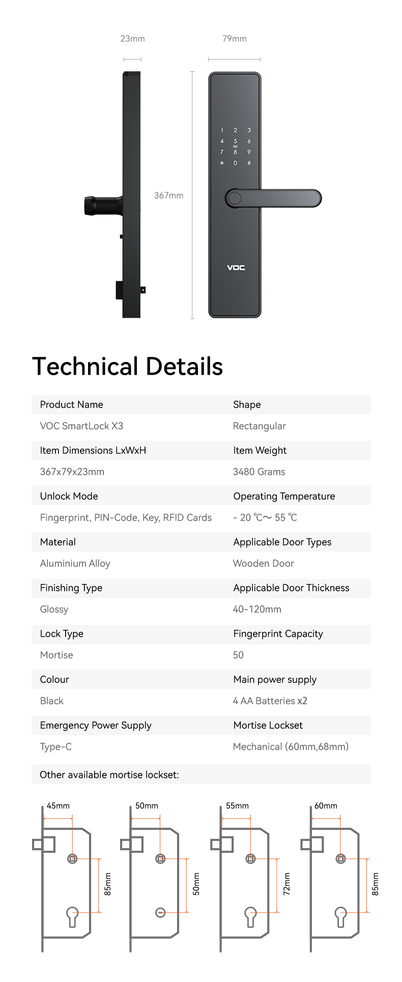 Thông số kích thước khóa VOC X3